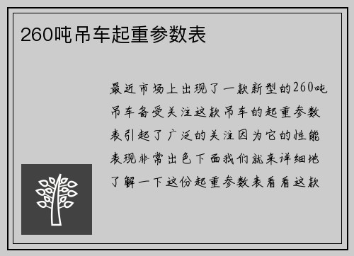 260吨吊车起重参数表