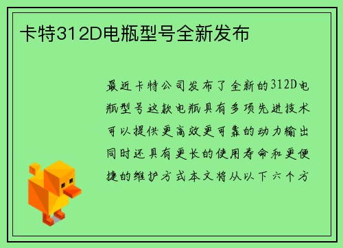 卡特312D电瓶型号全新发布
