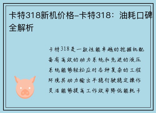 卡特318新机价格-卡特318：油耗口碑全解析