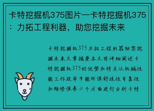 卡特挖掘机375图片—卡特挖掘机375：力拓工程利器，助您挖掘未来